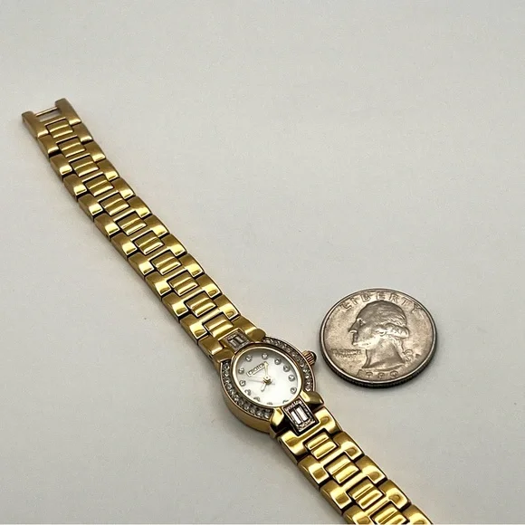 Croton Gold Tone Womens Bracelet Watch with Crystal Accents 6.5" New Battery - Picture 10 of 12